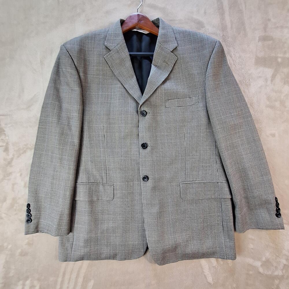Pronto Uomo Sport Coat Mens 44 Short Brown Wool Check Tweed Ventless 3 Button